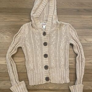 Aeropostale Beige Cable Knit Hooded Cardigan